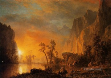 アルバート・ビアシュタット Painting - ロッキー山脈の夕日 アルバート・ビアシュタット
